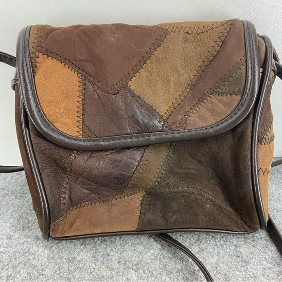 Vintage Mitzi Brown Patchwork Leather Mini Crossbody Bag Purse - Picture 2 of 8